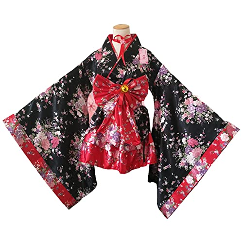 itrimaka Disfraces de Cosplay de Anime para Mujer Disfraz de Kimono japonés Disfraces de Cereza de Lolitas de Anime japonés Disfraces de Kimono con Estampado de Flores