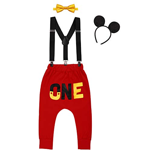 Iwemek - Conjunto de disfraz para bebé (primer y segundo, diseño de Mickey Mouse con texto en inglés "El ratón", 01 amarillo nudo mariposa ( One ), 12-18 Meses