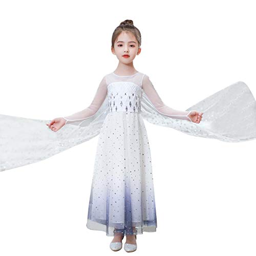 IWEMEK Niñas Disfraz de Princesa Elsa Vestido con Accesorios Snow Ice Queen Reino de Hielo Disfraces de Carnaval Fiesta Halloween Costume Navidad Cumpleaños Traje Ropa G - Azul Marino Set 6-7 Años