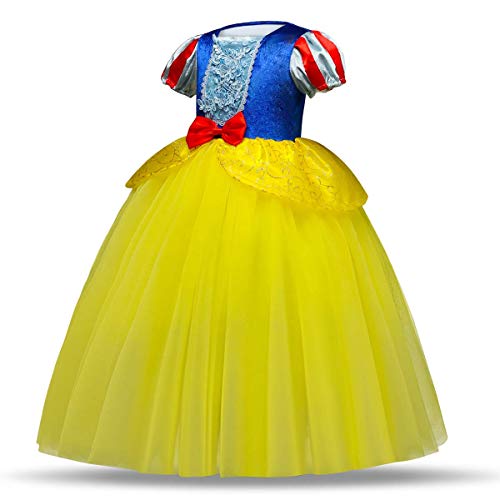 IWEMEK Traje de Princesa Blancanieves Disfraz de Carnaval con Cabo Vestido de Cosplay para Niñas Disfraces de Halloween Navidad Cumpleaños Pageant Comunión Fiesta Amarillo 3-4 años