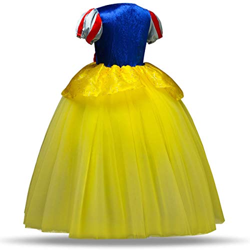 IWEMEK Traje de Princesa Blancanieves Disfraz de Carnaval con Cabo Vestido de Cosplay para Niñas Disfraces de Halloween Navidad Cumpleaños Pageant Comunión Fiesta Amarillo 3-4 años