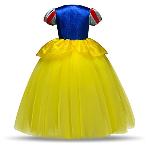 IWEMEK Traje de Princesa Blancanieves Disfraz de Carnaval con Cabo Vestido de Cosplay para Niñas Disfraces de Halloween Navidad Cumpleaños Pageant Comunión Fiesta Amarillo 3-4 años