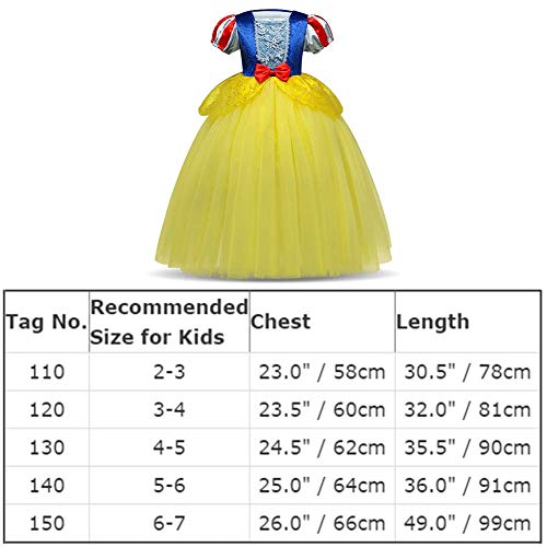 IWEMEK Traje de Princesa Blancanieves Disfraz de Carnaval con Cabo Vestido de Cosplay para Niñas Disfraces de Halloween Navidad Cumpleaños Pageant Comunión Fiesta Amarillo 3-4 años