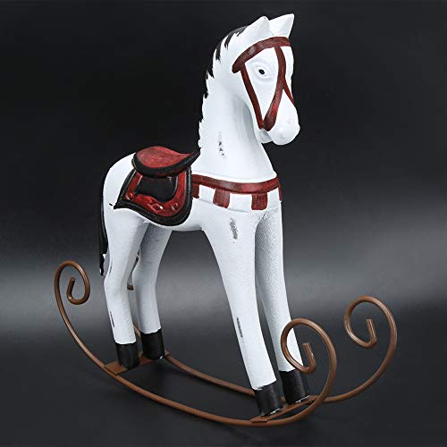 Jacksing Juguete De Caballo Mecedora, Exquisito Caballo Mecedora Pintado, Cumpleaños, Regalos del Día De Los Niños para Niños, Niños Pequeños(Blanco)