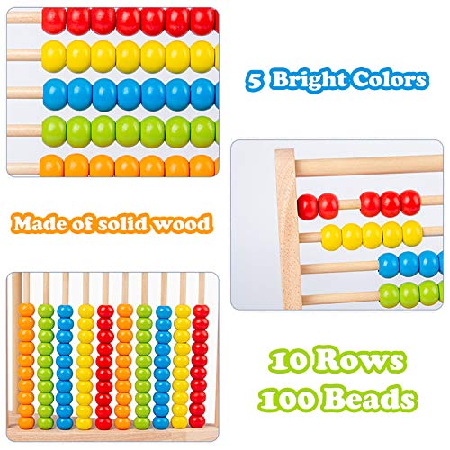 Jacootoys Ábaco de Madera Juguetes educativos Cuentas de Conteo Juegos de Matemáticas Regalos Montessori para niños de 3 años Niños Niñas