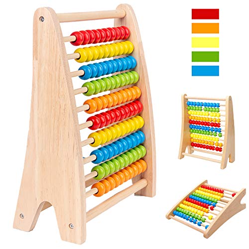 Jacootoys Ábaco de Madera Juguetes educativos Cuentas de Conteo Juegos de Matemáticas Regalos Montessori para niños de 3 años Niños Niñas