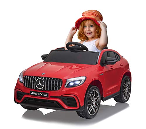 JAMARA 460649 Ride-on Mercedes-Benz AMG GLC 63 S Coupé 12 V – tracción 4 velocidades USB 4 Motores de Motor de Alta Potencia, Eje Trasero con suspensión, indicador de Voltaje de la batería, LED Rojo