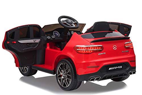 JAMARA 460649 Ride-on Mercedes-Benz AMG GLC 63 S Coupé 12 V – tracción 4 velocidades USB 4 Motores de Motor de Alta Potencia, Eje Trasero con suspensión, indicador de Voltaje de la batería, LED Rojo