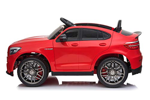 JAMARA 460649 Ride-on Mercedes-Benz AMG GLC 63 S Coupé 12 V – tracción 4 velocidades USB 4 Motores de Motor de Alta Potencia, Eje Trasero con suspensión, indicador de Voltaje de la batería, LED Rojo