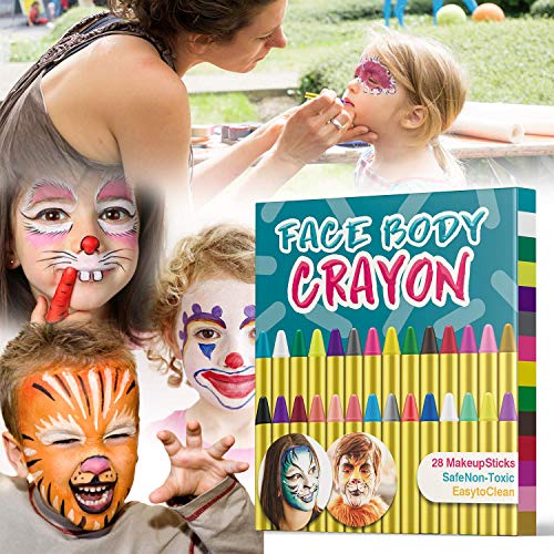 JamBer Pinturas Cara para Niños No Tóxico Pinturas Facial,28 Colores crayones de Pintura Carnaval Halloween, Fiestas, Semana Santa.Cosplay,Fiestas Temáticas - Regalo de Día del Niño