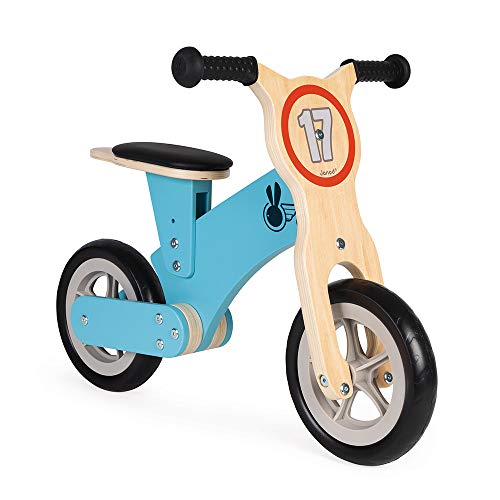 Janod - Bikloon Little Racer, Bicicleta de equilibrio de madera - Desarrolla la motricidad y el sentido del equilibrio - Juguete de madera - Certificado FSC® - A partir de 2 años, J03285