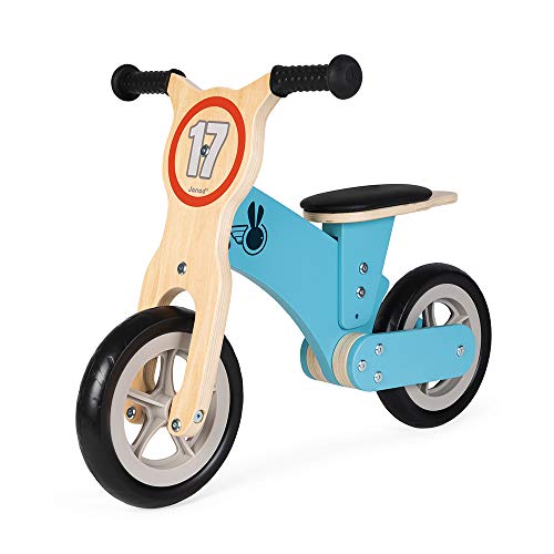 Janod - Bikloon Little Racer, Bicicleta de equilibrio de madera - Desarrolla la motricidad y el sentido del equilibrio - Juguete de madera - Certificado FSC® - A partir de 2 años, J03285