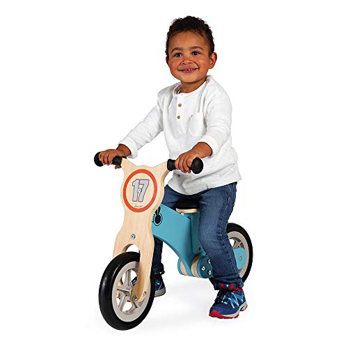 Janod - Bikloon Little Racer, Bicicleta de equilibrio de madera - Desarrolla la motricidad y el sentido del equilibrio - Juguete de madera - Certificado FSC® - A partir de 2 años, J03285