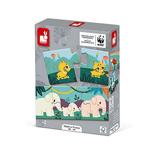 Janod - Caja de 10 Puzles para Bebés Animales - Puzle Infantil de 3 Piezas, Juego Educativo - Desarrolla la Motricidad Fina y la Concentración - Con Certificado FSC - A partir de 2 años, J08636