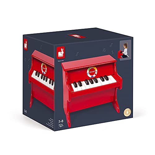 Janod - Confetti - Piano en Madera, Instrumento Musical para Niños, Juguete de Imitación y Estimulación Del Talento Musical - Desde Los 3 Años (Rojo), J07622