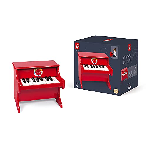 Janod - Confetti - Piano en Madera, Instrumento Musical para Niños, Juguete de Imitación y Estimulación Del Talento Musical - Desde Los 3 Años (Rojo), J07622