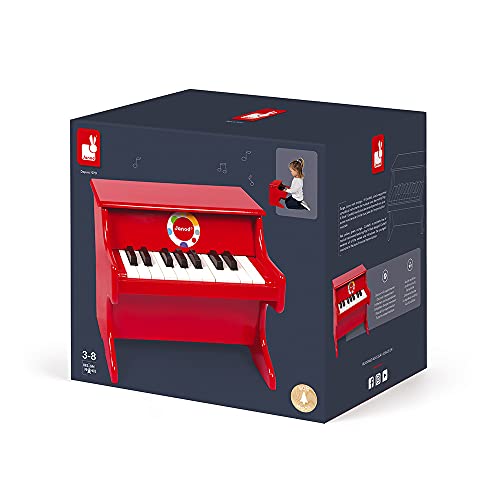 Janod - Confetti - Piano en Madera, Instrumento Musical para Niños, Juguete de Imitación y Estimulación Del Talento Musical - Desde Los 3 Años (Rojo), J07622