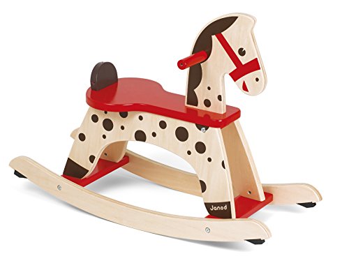 Janod - J05984 - Balancín con diseño de caballo Caramel de color marrón y rojo para aprendizaje del equilibrio para niños a partir de 1 año