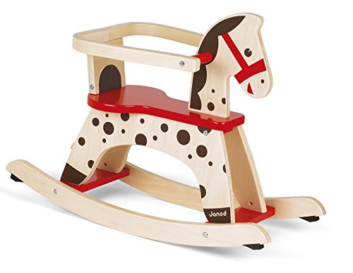 Janod - J05984 - Balancín con diseño de caballo Caramel de color marrón y rojo para aprendizaje del equilibrio para niños a partir de 1 año