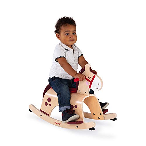 Janod - Mecedora de madera en forma de Pony- Colores Suaves y de Moda - Ideal para Aprender el Equilibrio - Sistema Anti-Inclinación - Juguete para Niños de 1 a 2 años, J08023