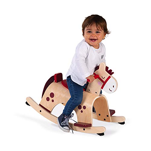 Janod - Mecedora de madera en forma de Pony- Colores Suaves y de Moda - Ideal para Aprender el Equilibrio - Sistema Anti-Inclinación - Juguete para Niños de 1 a 2 años, J08023