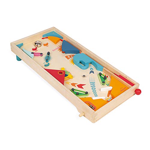 Janod - Pinball de Madera Retro - Juego de Mesa Infantil - Juego de Habilidad - Desarrolla la Estrategia y la Concentración - Certificado FSC - A partir de 5 Años, J02088