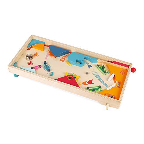 Janod - Pinball de Madera Retro - Juego de Mesa Infantil - Juego de Habilidad - Desarrolla la Estrategia y la Concentración - Certificado FSC - A partir de 5 Años, J02088