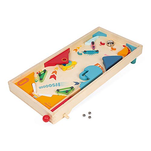 Janod - Pinball de Madera Retro - Juego de Mesa Infantil - Juego de Habilidad - Desarrolla la Estrategia y la Concentración - Certificado FSC - A partir de 5 Años, J02088