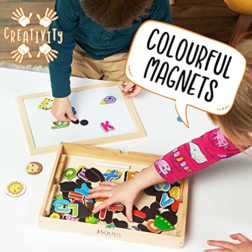 Jaques of London Pizarra magnética – Juguetes de madera perfectos para niños de 2 a 3 a 4 años – Tablero de dibujo magnético reversible para niños de 2 a 3 a 4 años