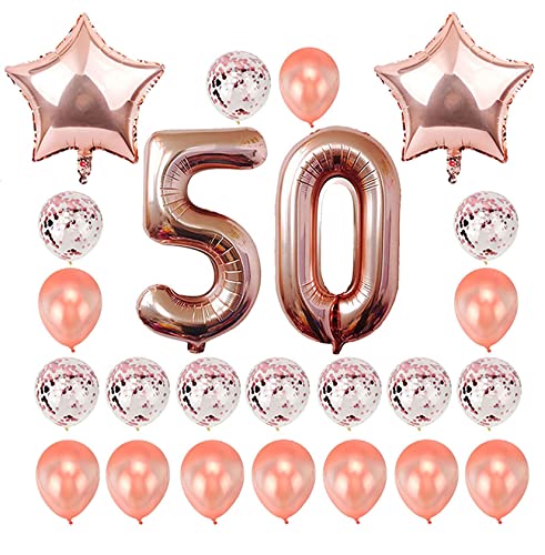 JeVenis 38 PCS Rose Gold 50th Birthday Decorations Artículos de Fiesta Número 50 Globos de cumpleaños Happy Birthday Balloon