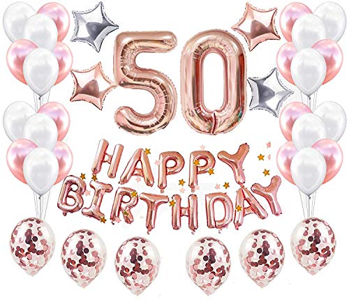 JeVenis 38 PCS Rose Gold 50th Birthday Decorations Artículos de Fiesta Número 50 Globos de cumpleaños Happy Birthday Balloon