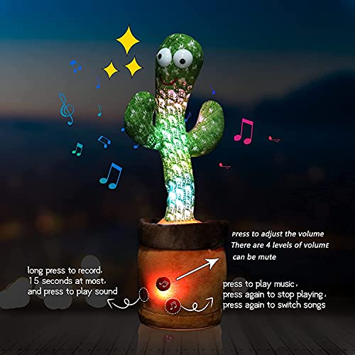 JISON21 Cactus bailando de peluche, cactus parlante juguete de peluche cactus, juguete electrónico para danza para niños, regalo (volumen ajustable)