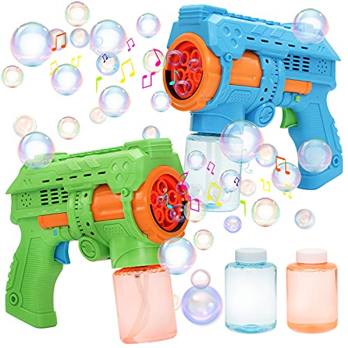 JOYIN Máquina de Burbujas, 2 Pistolas de Burbujas para niños con 2 Solución Burbujas, Regalos de Fiesta Cumpleaños, Actividad al Aire Libre para niños y niñas, Juguetes de Verano