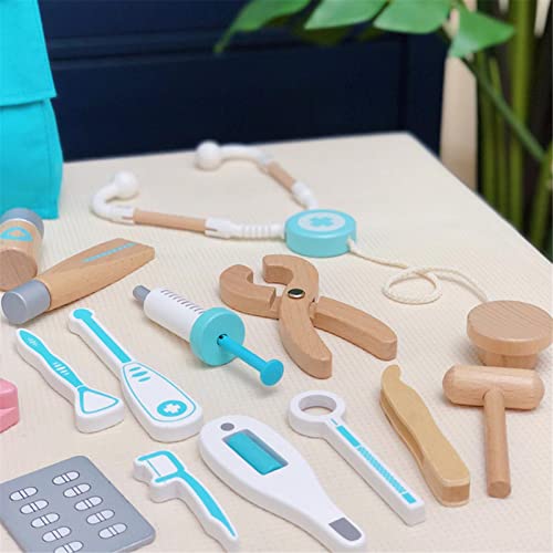 Joyivike 17 Piezas Maletín De Medicos para Niños Madera, Juego Médico, Maletin Medicos Juguete, Juego De Dentista para Niños, Juego De Simulación De rol Juego Herramientas Juguete Set Regalos