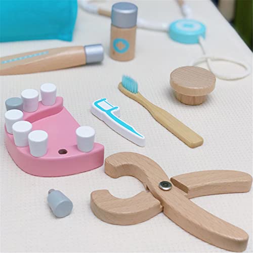 Joyivike 17 Piezas Maletín De Medicos para Niños Madera, Juego Médico, Maletin Medicos Juguete, Juego De Dentista para Niños, Juego De Simulación De rol Juego Herramientas Juguete Set Regalos