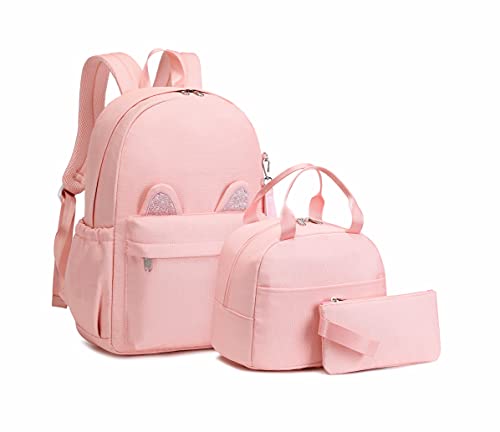 Joymoze Elegante Juego de Mochila Escolar con Orejas de Gato Brillantes para Chica Adolescente Rosa