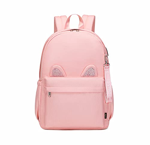 Joymoze Elegante Juego de Mochila Escolar con Orejas de Gato Brillantes para Chica Adolescente Rosa