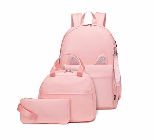 Joymoze Elegante Juego de Mochila Escolar con Orejas de Gato Brillantes para Chica Adolescente Rosa