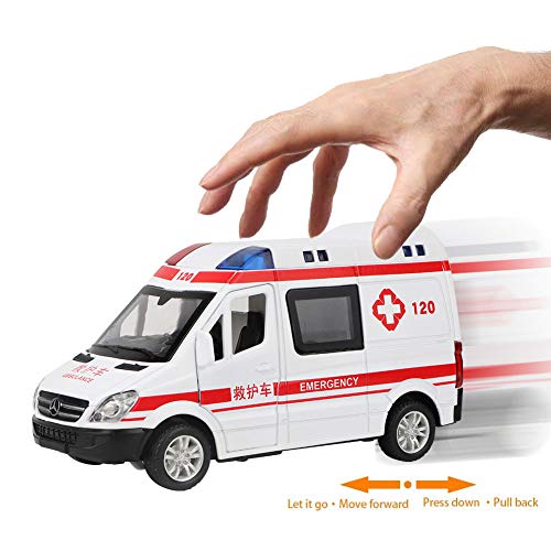 Joyzan Coche de Juguete de Ambulancia con Luces Vehículo de Rescate de Emergencia impulsado por fricción de Sonido 1:36 Rescate hospitalario Niños Transporte médico Vehículo de Emergencia