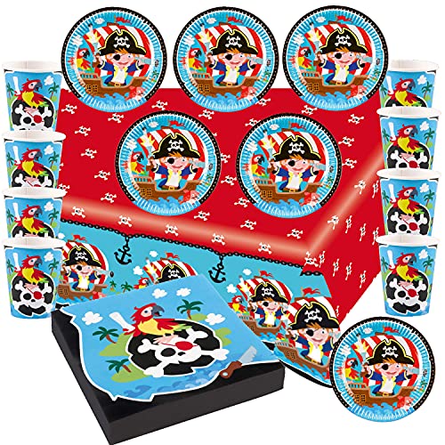 Juego de 37 piezas para fiesta de cumpleaños infantil, platos, vasos, servilletas, piratas