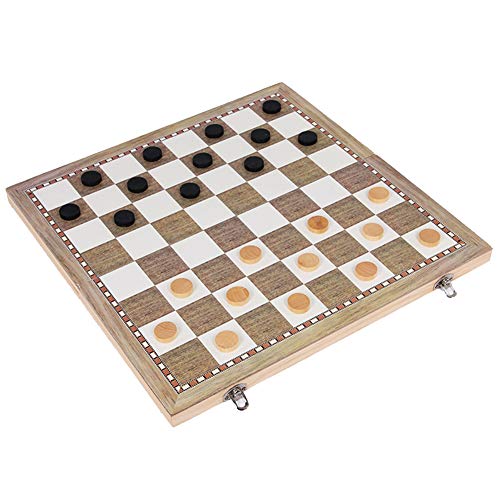 Juego de ajedrez plegable de madera, juego de 3 en 1 a cuadros, juego de ajedrez portátil, juego de ajedrez para principiantes y niños (tamaño: 29 x 29 cm)