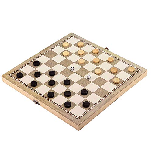 Juego de ajedrez plegable de madera, juego de 3 en 1 a cuadros, juego de ajedrez portátil, juego de ajedrez para principiantes y niños (tamaño: 29 x 29 cm)