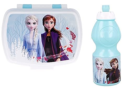 Juego de almuerzo escolar de 2 piezas, fiambrera y botella de plástico para niños, para la merienda Launch Box – BPA Free (Frozen)