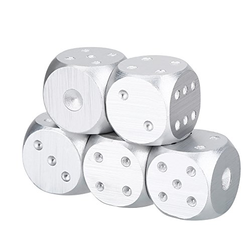 Juego de Dados, Juegos de Póquer Interesantes Duraderos de 5 Piezas, Dados con Caja de Almacenamiento(rectángulo-Plata)