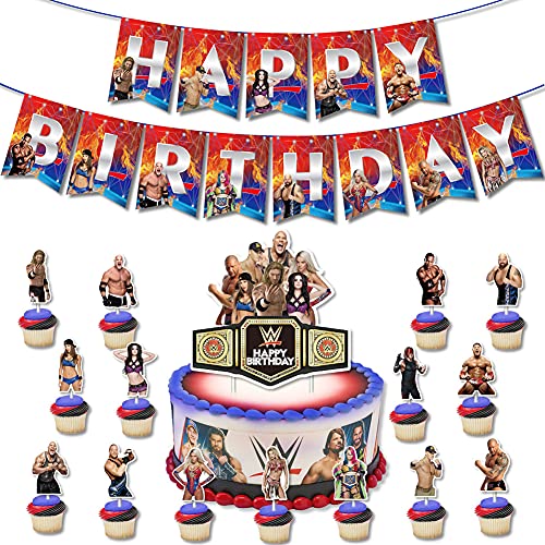 Juego de Decoración de Fiesta de La WWE,Entretenimiento de Lucha Libre,Juego de Cumpleaños Para Niños, Pancarta de Feliz Cumpleaños, Globo de Látex, Adorno Para Tarta