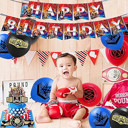 Juego de Decoración de Fiesta de La WWE,Entretenimiento de Lucha Libre,Juego de Cumpleaños Para Niños, Pancarta de Feliz Cumpleaños, Globo de Látex, Adorno Para Tarta