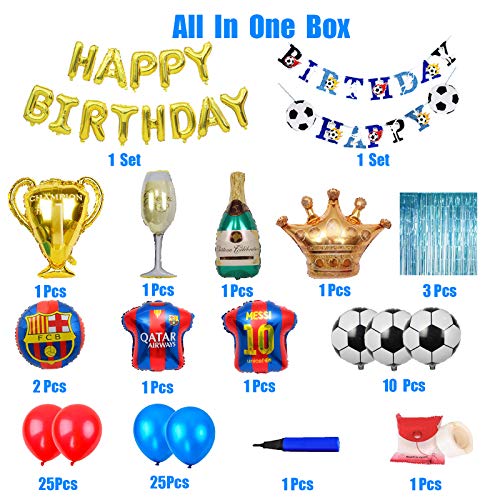 Juego de globos de fondo azul y rojo para fiestas de fútbol, decoración para niños, cumpleaños, fútbol, suministros para fiestas temáticas, 70 unidades en total