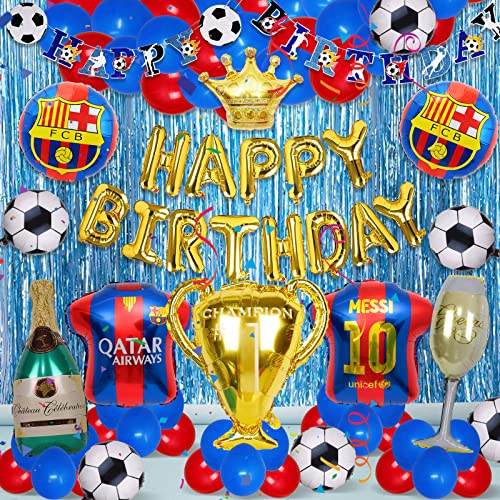 Juego de globos de fondo azul y rojo para fiestas de fútbol, decoración para niños, cumpleaños, fútbol, suministros para fiestas temáticas, 70 unidades en total