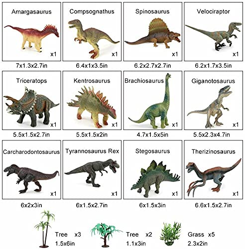 Juego de juguetes de dinosaurios, 24 piezas, figuras de animales Jurásico Dino World con actividad alfombra de juego y árboles, juego de dinosaurio realista para niños y niñas a partir de 2 – 6 años