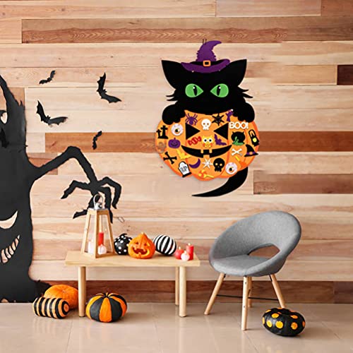 Juego de manualidades de fieltro, 52 unidades, Halloween, calabaza, gato, bruja, adhesivo de fieltro para decoración de Halloween